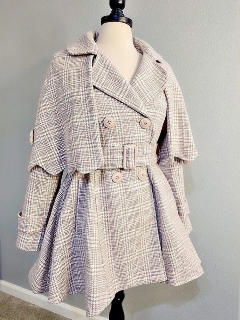 Pink Plaid Belted Mini Trench Coat